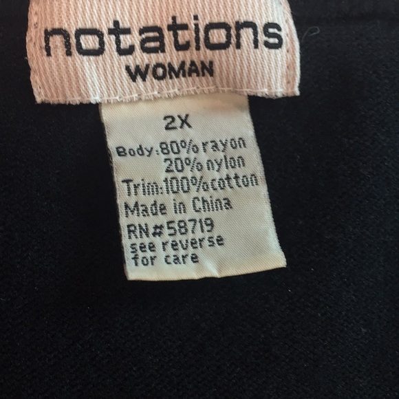 NOTATIONS 2X Black Cardigan USED Round Neck Soft Rayon Nylon Pit to Pit 25 1/2" - Picture 4 of 15
